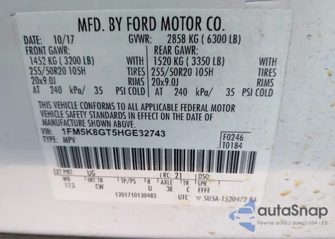 2017 Ford Explorer Sport z USA, uszkodzony, nr VIN 1FM5K8GT5HGE32743